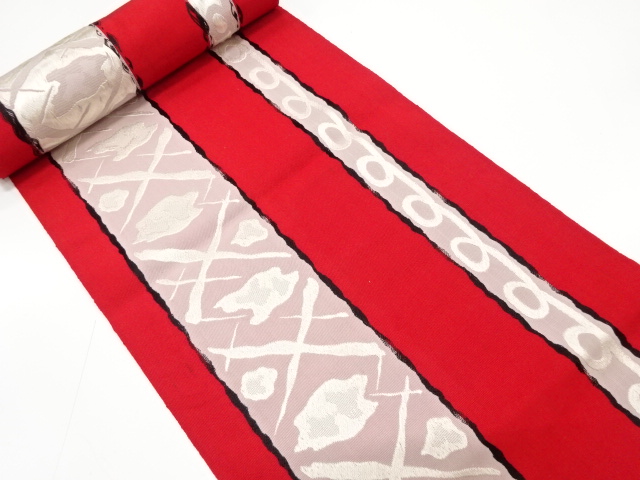 JAPANESE KIMONO / ANTIQUE BOLT FOR HASSUN OBI / WOVEN STRIPE & ABSTRACT